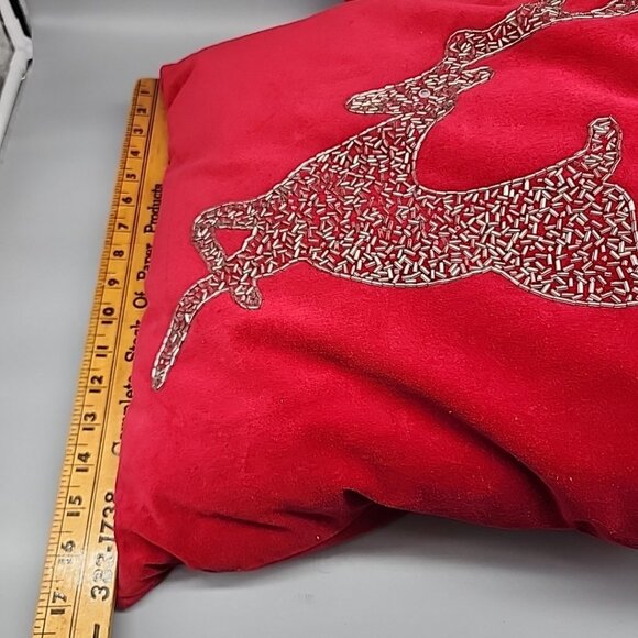 Set 2 Pier 1 One Red Velvet Holiday Christmas Reindeer Throw Pillow 16” Square - Picture 6 of 6